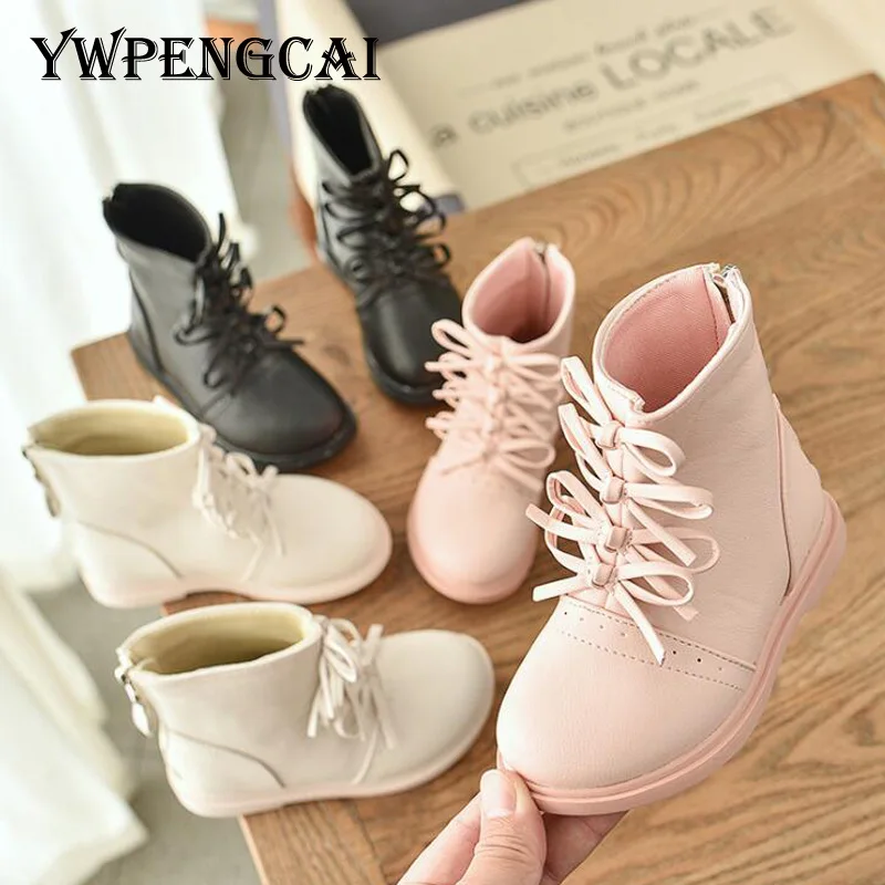 

Small Cute Bowtie Children Ankle Boots Girls Soft Leather Boots Autumn Rome Style Solid Colors Kids Boots For Girl Size 26-36