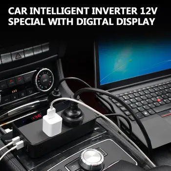 

Car Power Inverterv Adapter 4 USB Ports Charger Adapter Car Plug Converter with Switch and Current LCD Screen