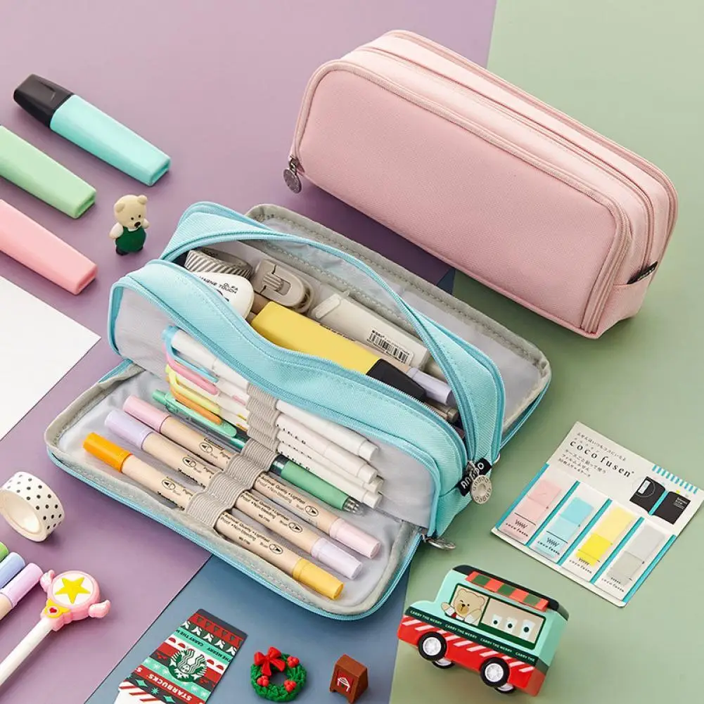 Pen Storage Bag Multifunctional 3 Compartments Canvas Stationery Organizer Bag for Students portable canvas pencil case school stationery storage bag kawaii big pen case solid color pen bag cute cosmetic bag for girl