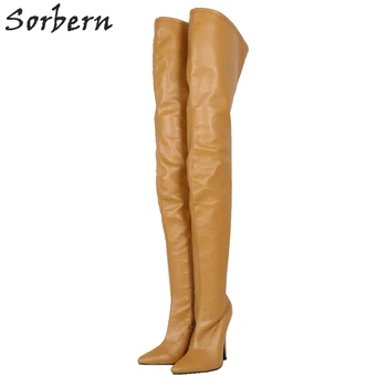 

Sorbern Light Brown Matt Thigh High Boots Women 12Cm High Heel Stilettos Custom Slim Leg Fall Boot Ladies Luxury Designer Boots