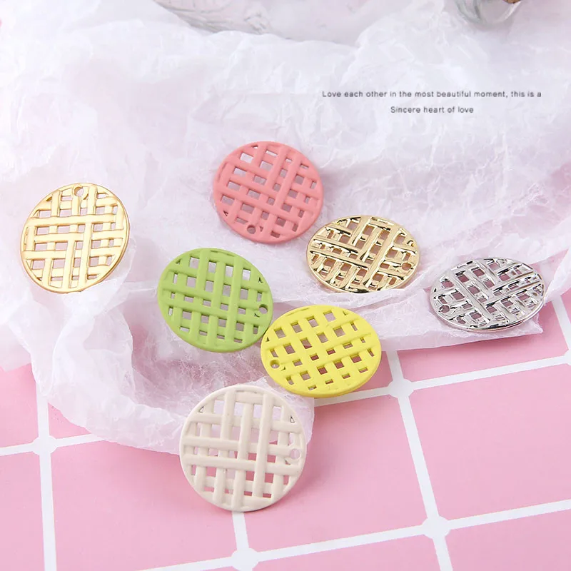 

New style 50pcs/lot 22mm color Rubber paint geometry rounds shape grids floating locket charms diy jewelry earring accessory