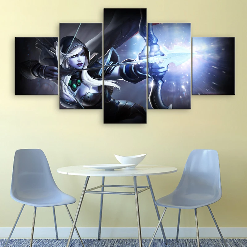  5 Panel Dota 2 Drow Ranger Canvas Print Game Poster Wall Decor Painting For Living Room Pictures Ar