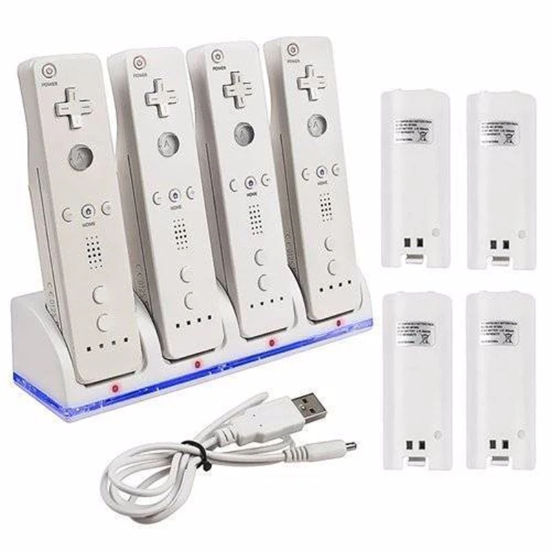 Online Para Wii mando a distancia n switch accesorio profesional Wii soporte de base de cargador de batería + 4 pilas recargables de 2800 mAh