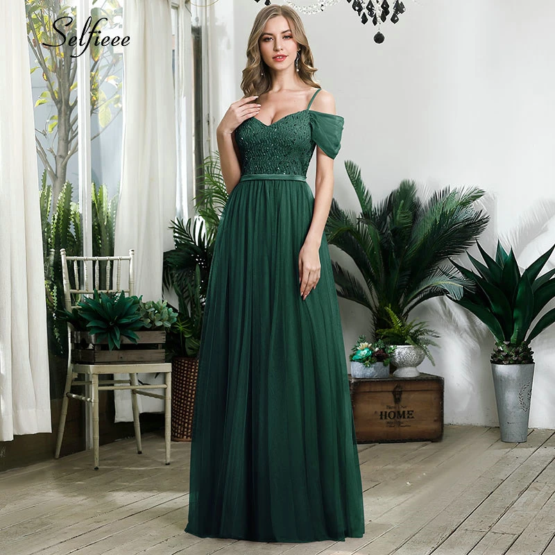 Elegant Laides Party Dress A-Line V-Neck Spaghetti Straps Sequined Short Sleeve Maxi Women Dress Sparkle Formal Gown Robe Femme