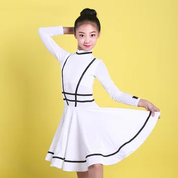 

Latin Dance Dress White Long Sleeve Performance Clothing Girls Competition Dancewear Tango Rumba Salsa Cha Cha Samba DNV12202