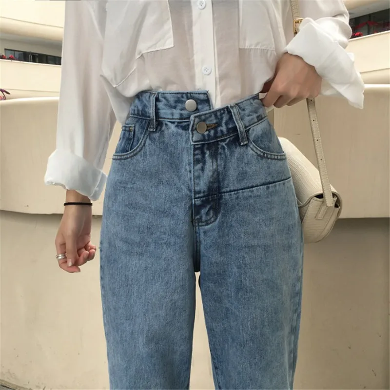 

Loose Dad pants net red spring 2020 new pants female was thin wild high waist jeans nine points radish pants