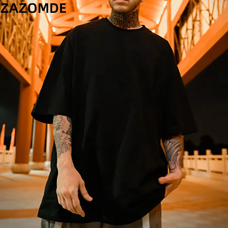 ZAZOMDE-Camiseta de algodón de manga corta para hombre, camiseta lisa holgada de verano, Top de cuello redondo, camiseta de Hip Hop para hombre, camiseta de talla grande