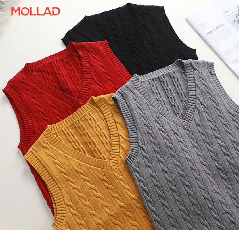 

New Preppy style sweater Korean version loose V-neck twist sleeveless knitted vest