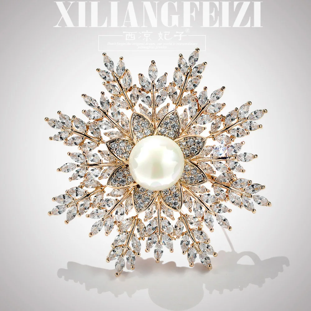 

Xiliang Concubine Micro Zircon Snowflake Brooch Corsage Luxury Glorious Versatile Simple Brooch Coat Overcoat Accessories