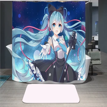 

Popular Anime Hatsune Miku 3D Print Shower Curtain Polyester Fabric Bathroom Curtain Waterproof Hook Bath Curtain 04