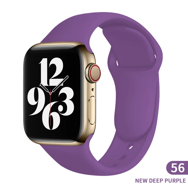 Soft Silicone Sport Band for Apple Watch SE 7 Series 44MM 40MM rubber Watchband Strap on smart iWatch 654321 42MM 38MM bracelet New Deep Purple