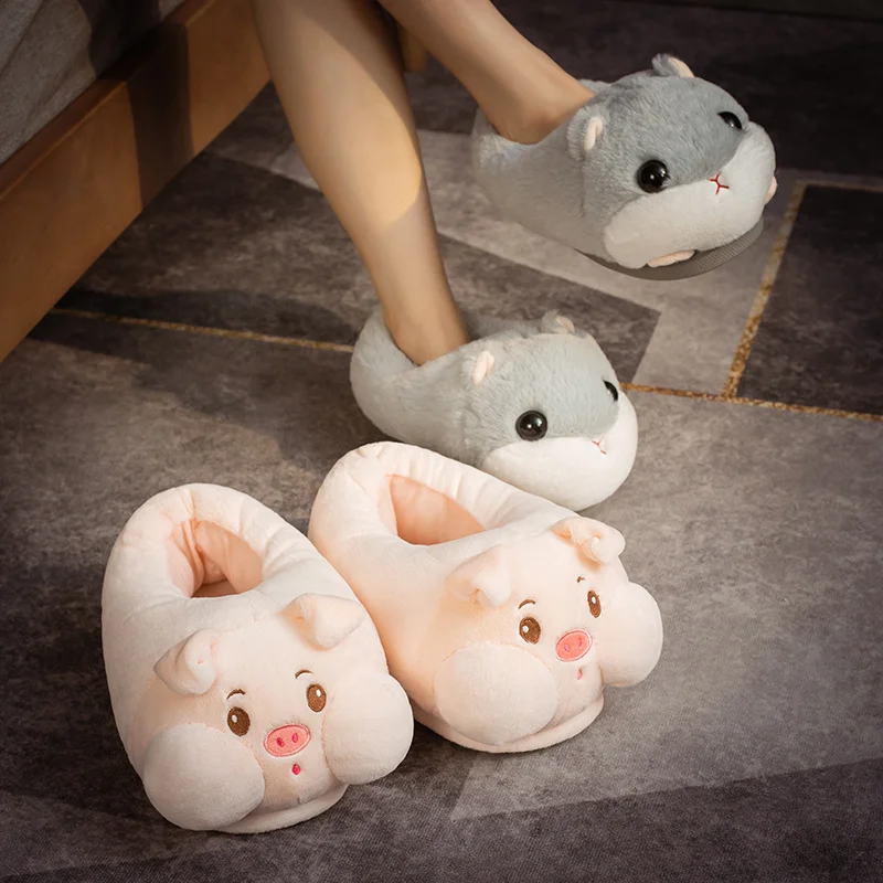 Winter Plush Slippers Kawaii Shark Pig Poop Stool Warm Home Slippers Floor Non-slip Cartoon Female Shoes - Stuffed & Animals - AliExpress