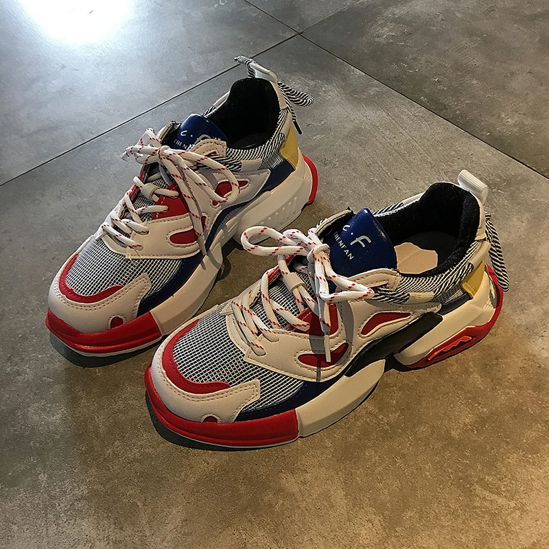 

Mixed Color Women Chunky Sneakers Autumn New Casual Sneakers for Women Trendy Mesh Non-slip Dad Shoes Street Trainers 2019