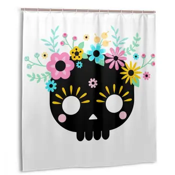 

CHARM HOME Sugar Skulls Roses Flower Death Plastic Shower Curtain 66x72 In Customized Bathroom Decorative Waterproof Polyester