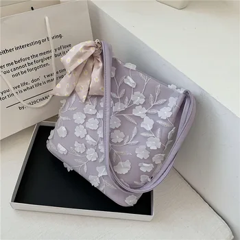 

2020 Summer New Fashion Lace Bucket Bags for Women Ribbons Luxury Handbags Women Designer Famous Brands Shoulder Bag Sac Femme