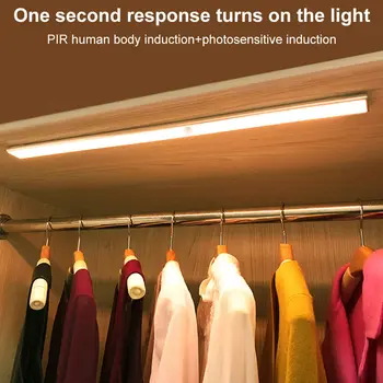 

4 Gears Magnetic 24 40 60 LED Sensor Cabinet Light USB Rechargeable Motion Sensor Led Lights for Bedroom Kitchen Closet Stairway