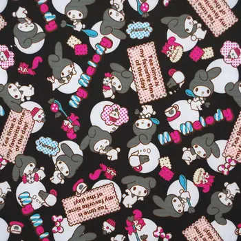

1 yard Polyester/PVC coated Waterproof Fabric for bag, Cartoon - Rabbit （black background) (width=140cm)