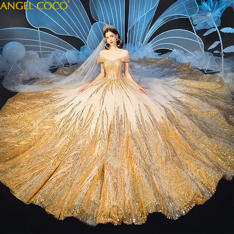 vestido de noiva dourado simples