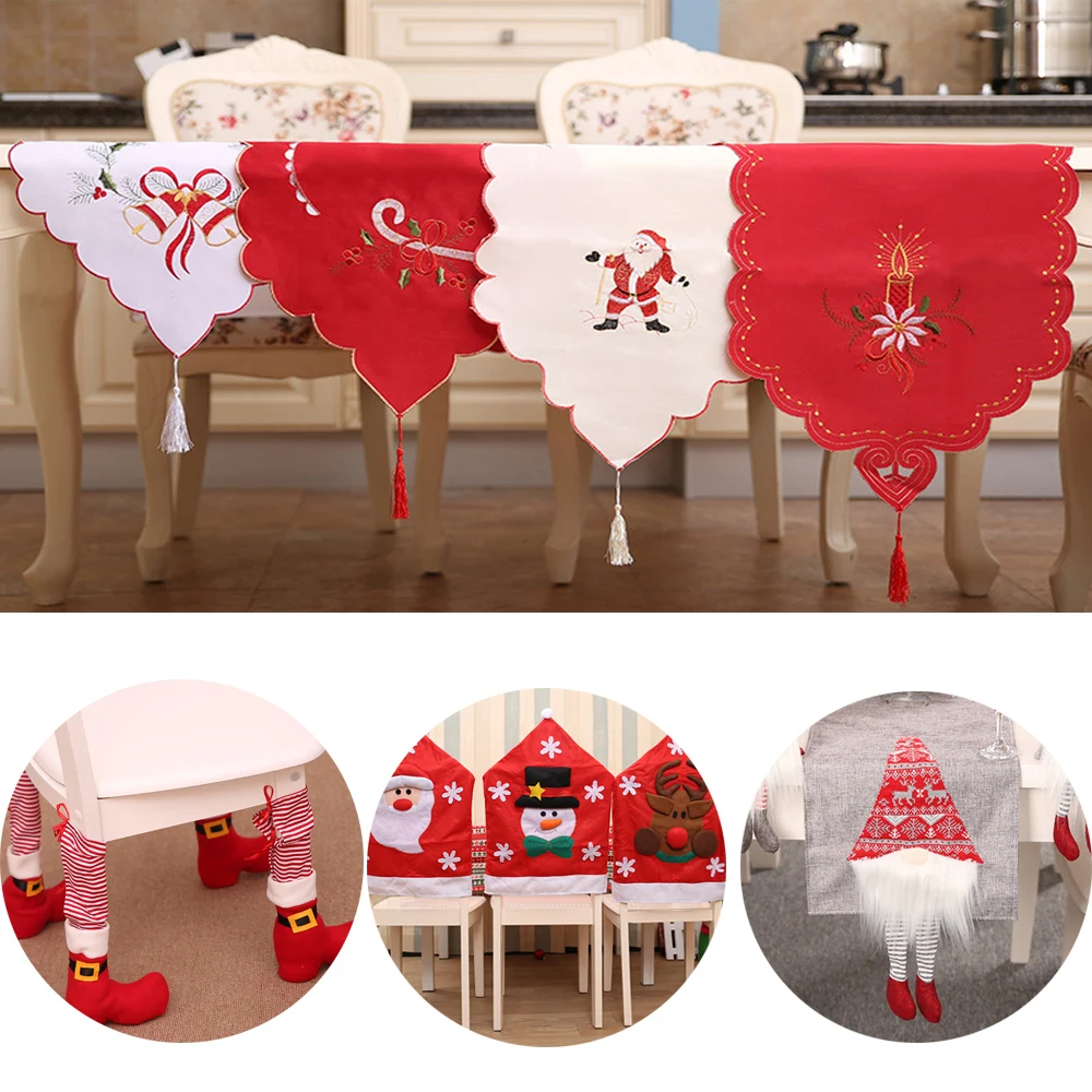 Рождественские льняные рождественские олени Снеговик настольная дорожка