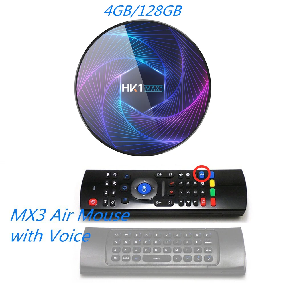 4G 128G MX3M Voice HK1 Max Plus Android 9,0 Смарт ТВ приставка 4 Гб ОЗУ 128 Гб 4 к ТВ приставка Rockchip RK3368PRO Восьмиядерный USB3.0 Wifi медиаплеер HK1MAX - Цвет: 4G 128G MX3M Voice