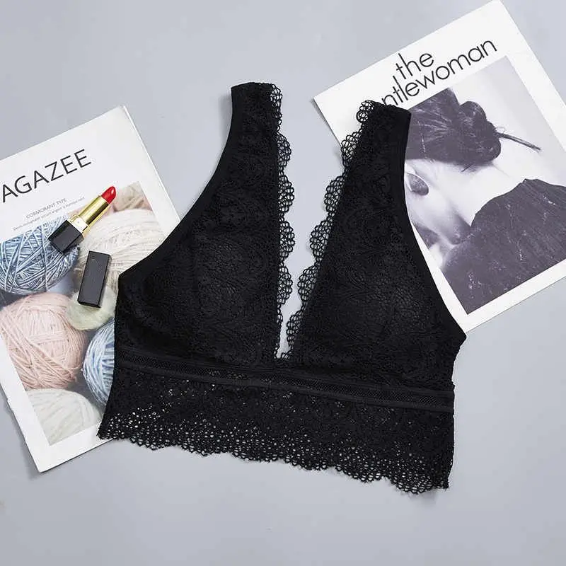 Бюстгальтер женский Bralette глубокий v-образный вырез дышащий сексуальный кружевной мягкий сплошной цвет нижнее белье без косточек жаккардовый бюстгальтер brasier mujer