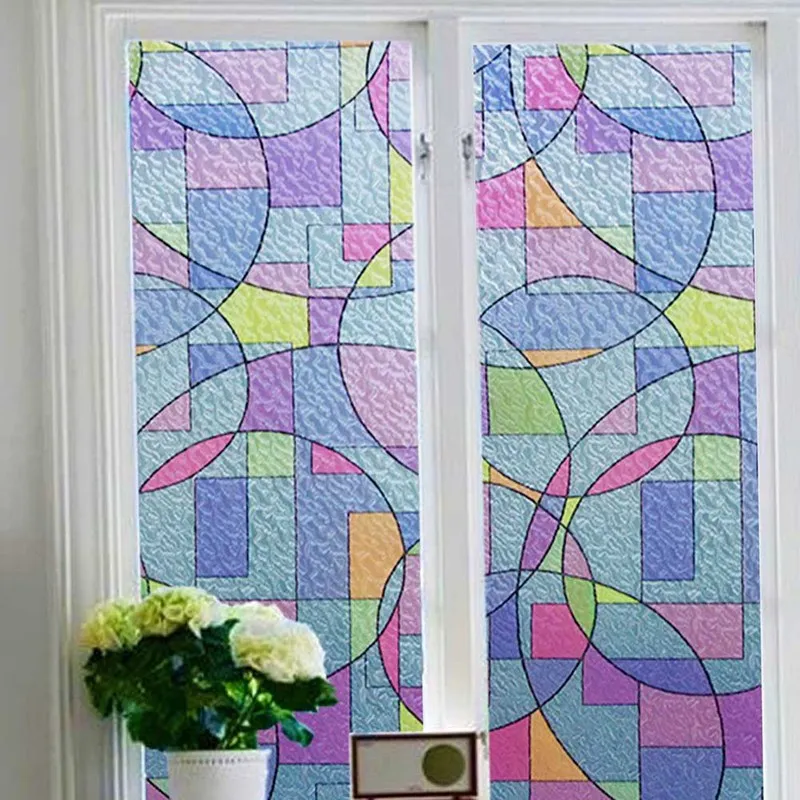 

Stained Flower Privacy Glass Window Film Washroom Self Adhesive Glass Stickers Toilet Waterproof Sunscreen Static Cling Cover