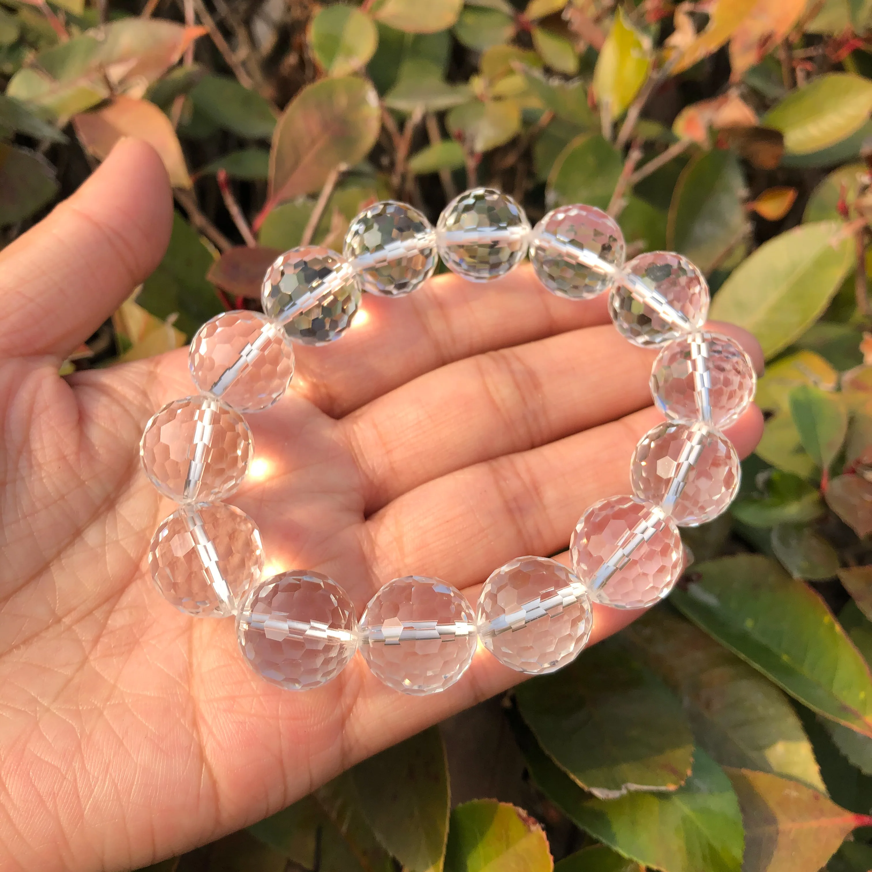 1 Pc Fengbaowu Natural White Clear Rock Quartz Bracelet 128 Faceted Round  Beads Crystal Healing Stone Women Men Jewelry Gift