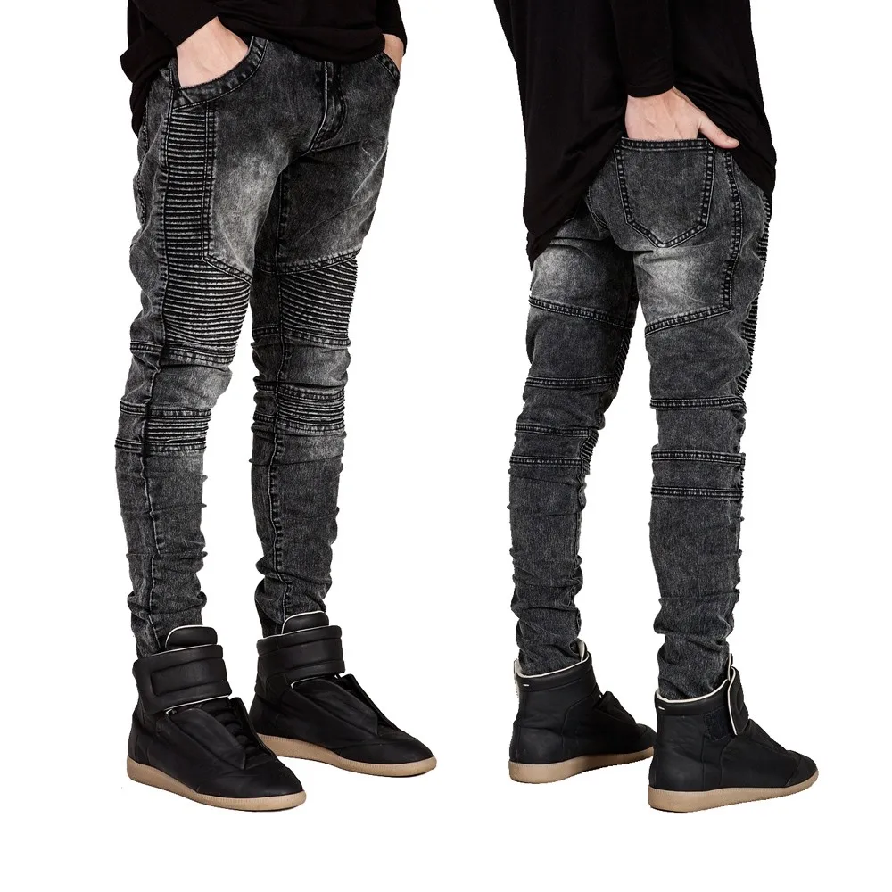 Mens Biker Jeans Motorcycle Slim Fit 