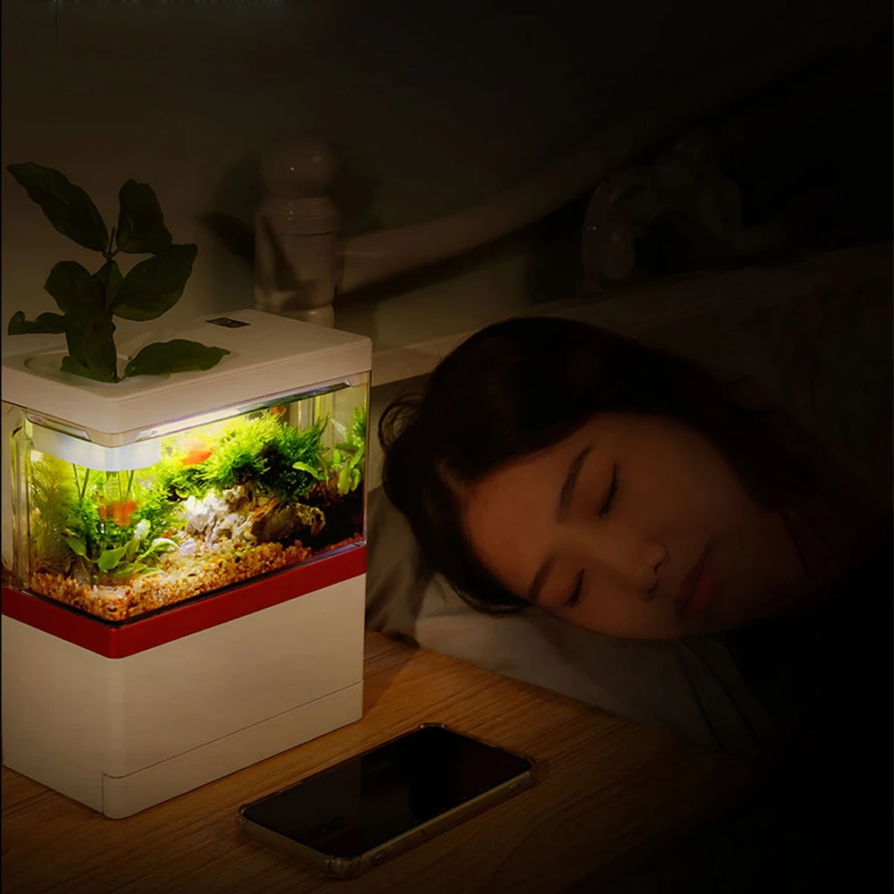 Petit Aquarium de bureau USB 5l, éclairage LED + pompe à eau + éponge  filtrante + Air/oxygène réglable, Mini bol de poisson de bureau