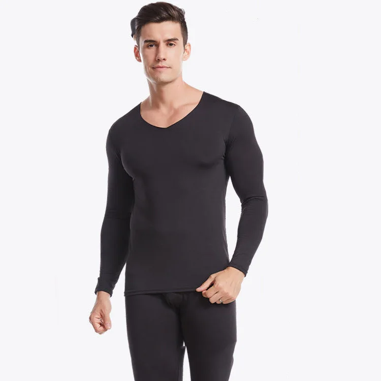 Male Spring Autumn Pajamas Adult Men High Quality Cotton Winter Thermal Underwear 2-piece Suit V-neck Non-trace Sleepwear Tights