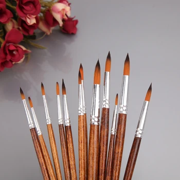 

12Pcs Artists Paint Brush Set Nylon Hair Acrylic Watercolor Round Pointed Tip WXTA