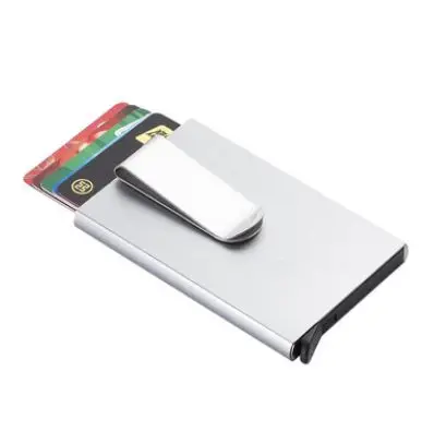silver RFID алюминиевый сплав мини-держатель для карт, кошелек, антимагнитный металлический мужской чехол для кредитных карт, маленький тонкий кошелек с зажимом для доллара - Цвет: silver