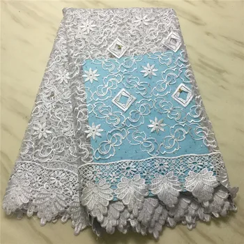 

3d african lace fabric 2020 high quality lace with stones White wedding lace fabric wholesale nigerian style 5yards/lot NL-18