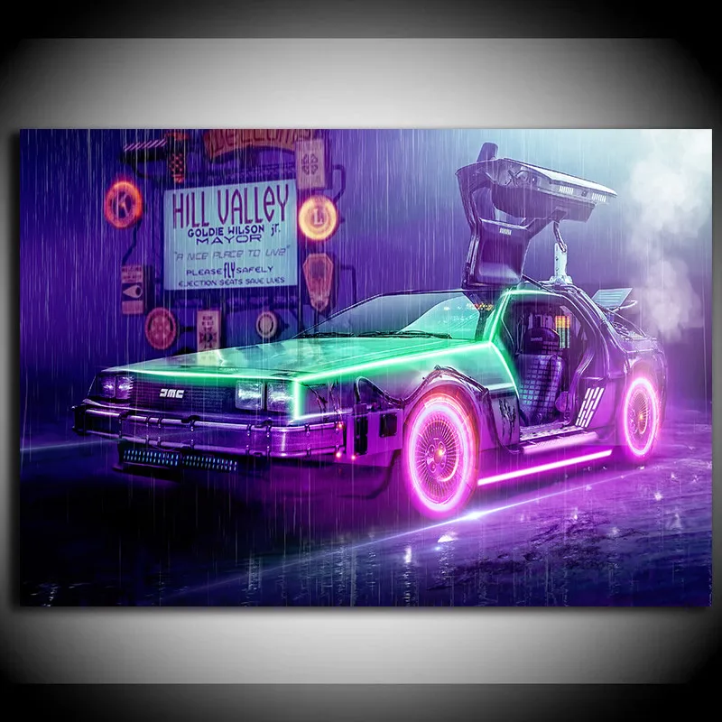Car DeLorean DMC Back to The Future Movie Poster Motivational Poster Wall Art Canvas Painting for Room Home Decor Unframed