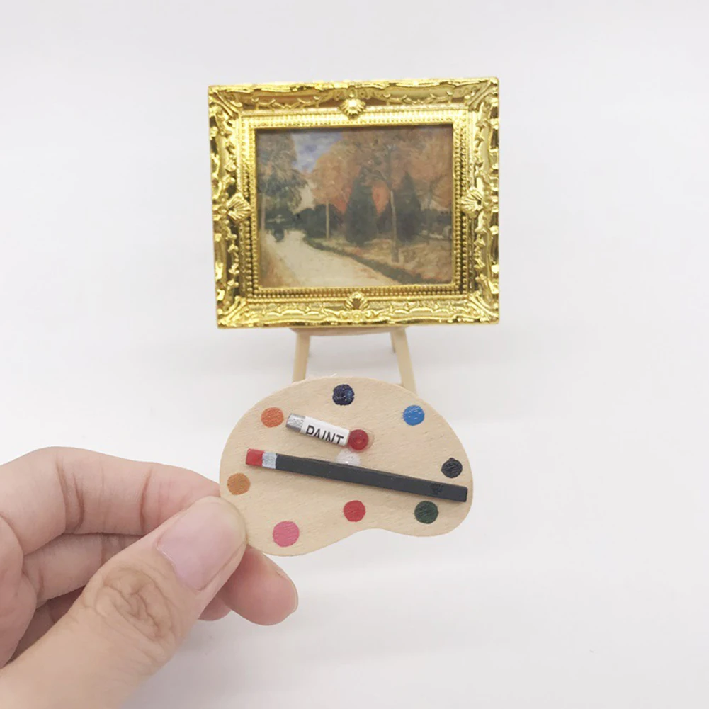 1/12 Doll House Paintbox Painting Easel Palette Miniature Art Room Scene Decor Home Furniture Miniature Figurines