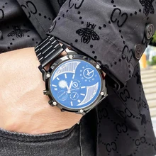 JUBAOLI Reloj de pulsera para hombre, accesorio de cuarzo resistente al agua con espejo de cristal, multifuncional, esfera grande, 24 horas