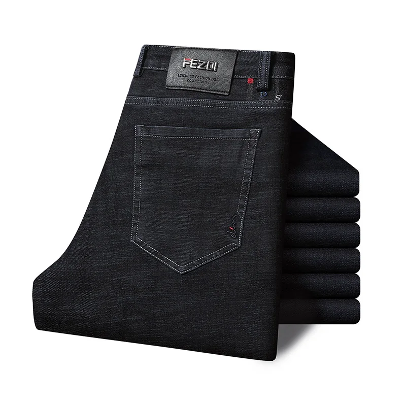 Классический стиль Бизнес Тонкий Fit джинсы мужские осень и зима Новая мода стрейч джинсовые брюки мужские Брендовые брюки черный синий - Цвет: 1099 Black