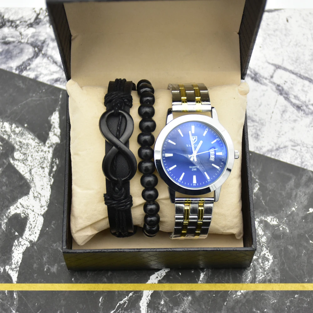 Luxury Men's Watch 30m Waterproof Date Clock With Bracelet 3Pcs Men Quartz Casual Wrist Watch Relogio Masculino Gift Box ForMens