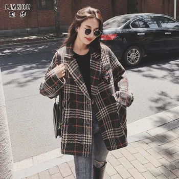 

Plaid woolen coat women short short short short short autumn winter 2020 new Korean loose thick woolen coat for students