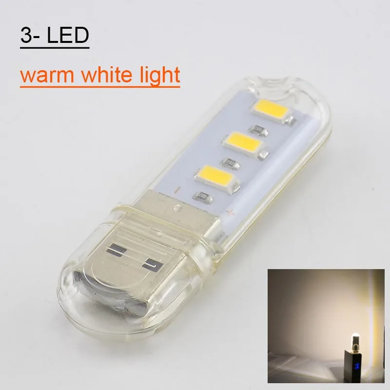 3-LED warm white 3 8 24 светодиодный DC 5 В USB флэш-светильник Ночной светильник теплый белый светильник для чтения книг для Note PowerBank светильник ing PC компьютер комнатная комната - Испускаемый цвет: 3-LED warm white