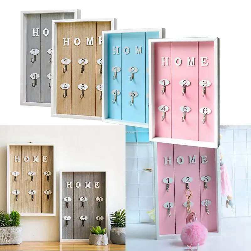 

INS Scandinavian Style Wall Decoration Handmade Wooden "HOME" Key Box Creative Key Box Wall Creative Room Decoration Mural Multi