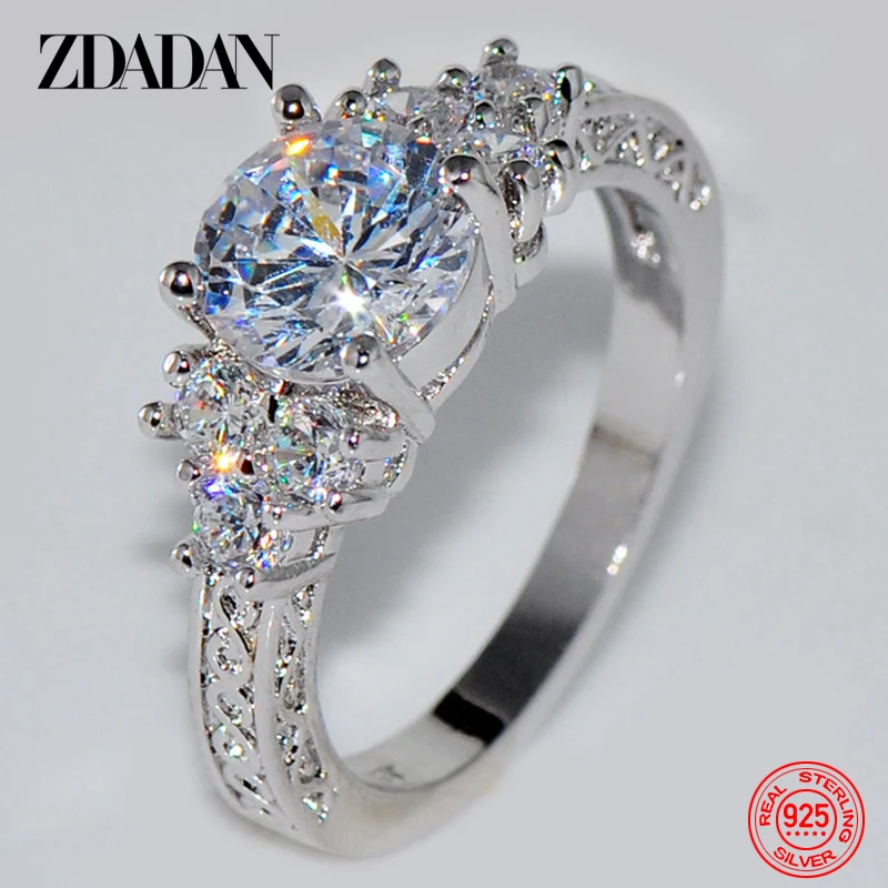 ZDADAN 925 Sterling Silver 8MM Zircon Finger Ring For Women Fashion Wedding Jewelry Accessories Wholesale 2