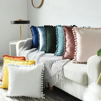 

Decorative Cushions For Sofa Hair Ball Lace Velvet Cushion Cover Living Room Throw Pillows Case Bed Decor Pillow 45*45/30x50cm