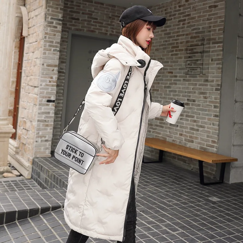 

Woman Cotton Dress X-long 2019 Autumn And Winter New Style Large Fur Collar Korean-style Loose And Plus-sized over-the-Knee Thic