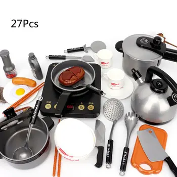 

27Pcs/Set Home Kitchen Utensils Tools Cooking Pots Pans Food Dishes Cookware Toy for Kids Children Play House Pretend Toys