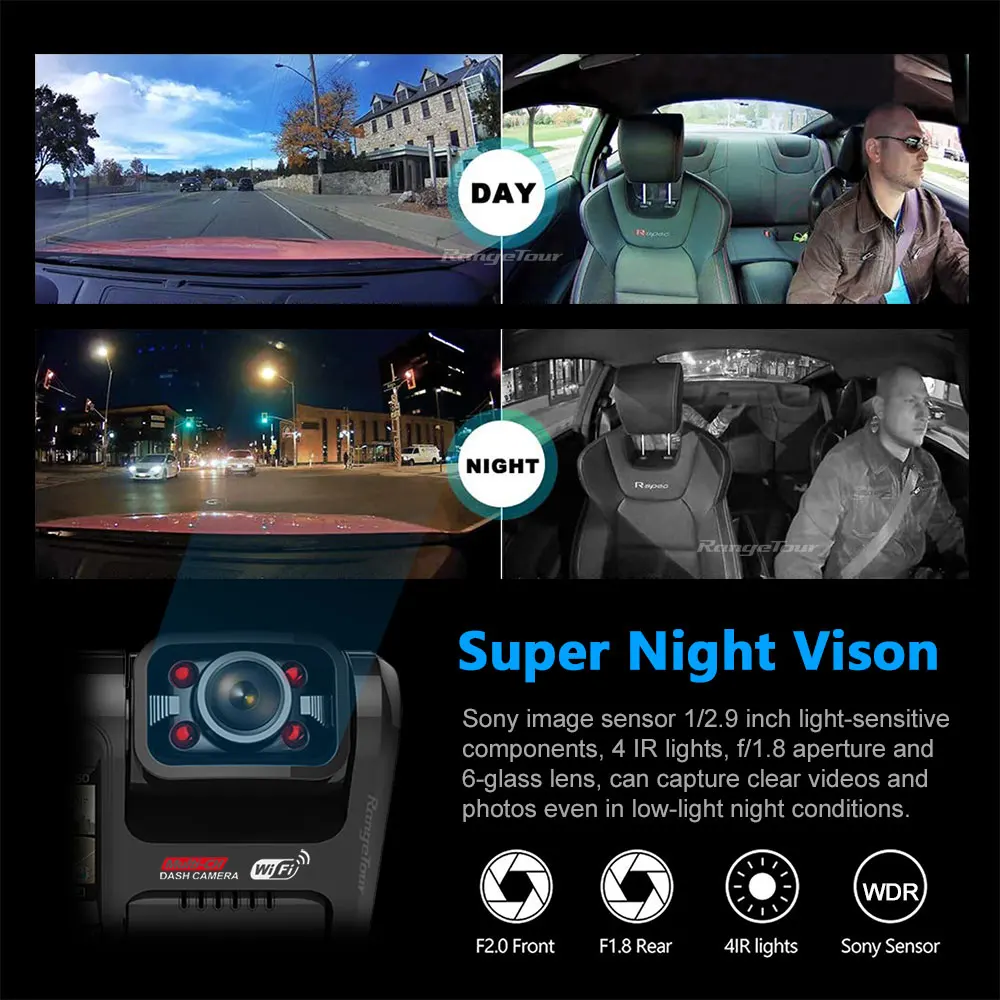 Автомобильный видеорегистратор с двумя объективами 4K 2160P Sony сенсор WIFI GPS