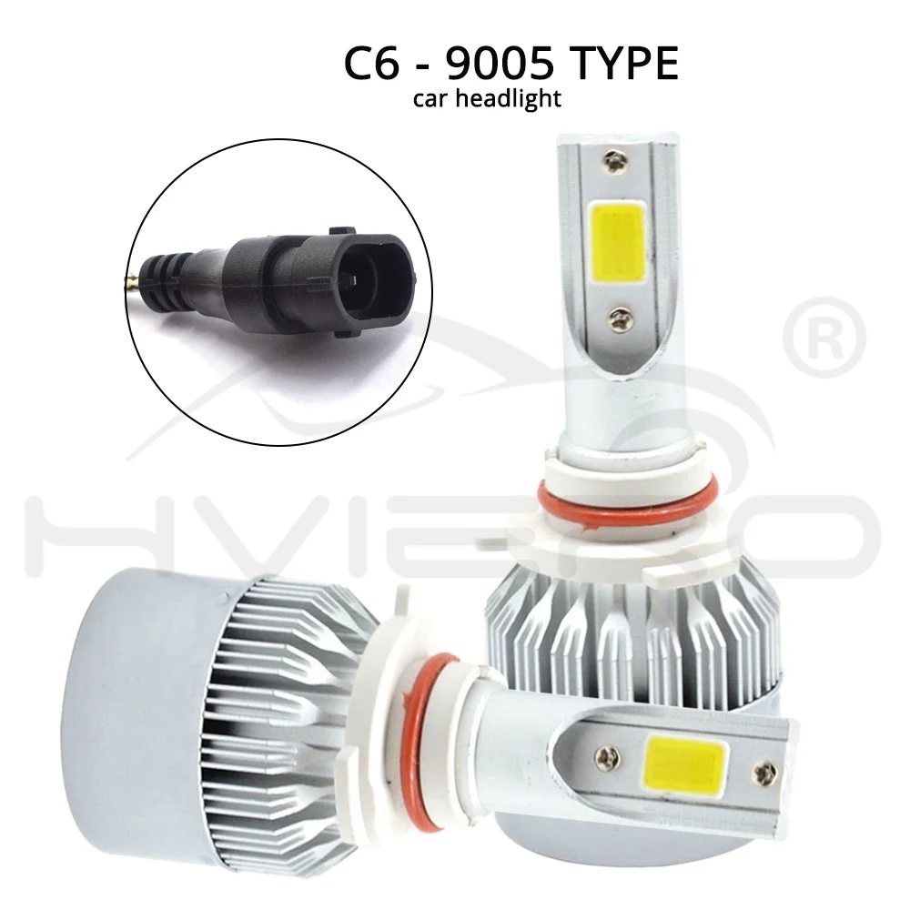 Hviero Car Headlight Fog Light C6 H1 H3 H4 H7 H11 HB3 9005 HB4 9006 COB IP67 WaterProof 72W Auto Front Drl Bulb Automobile Headlamp