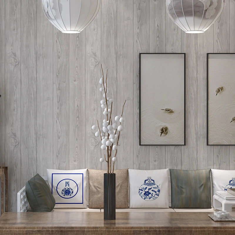 Retro new Chinese imitation floor pattern wood grain wallpaper living room sofaTV background wall modern stereo classical wall