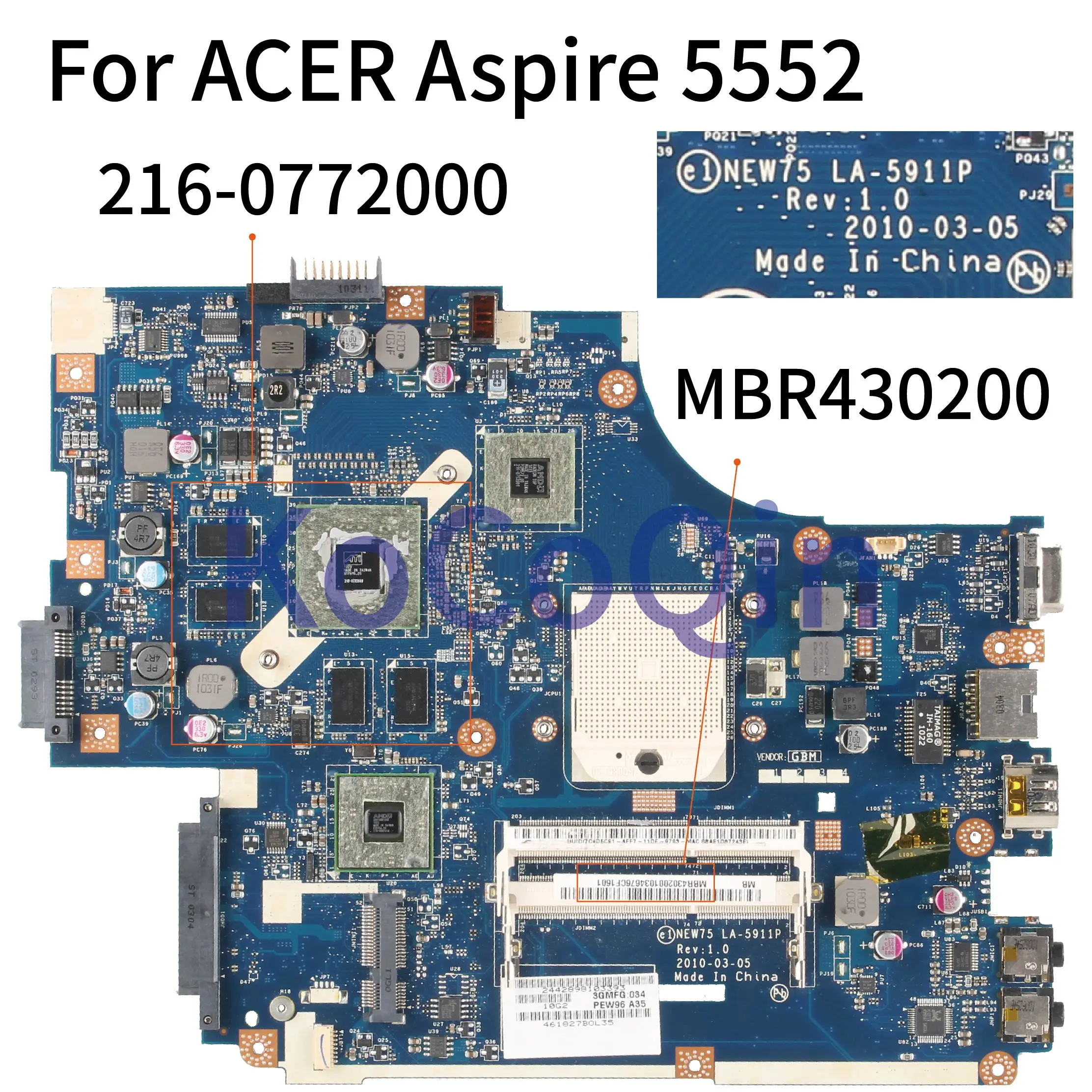 Материнская плата KoCoQin для ноутбука ACER Aspire 5552 материнская MBR430200 Новая деталь 75 216