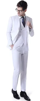 

2020 High Quality Men Suit White Groom Tuxedos Peak Lapel Groomsmen Best Man Suits Mens Wedding Suits (Jacket+Pants+Vest)